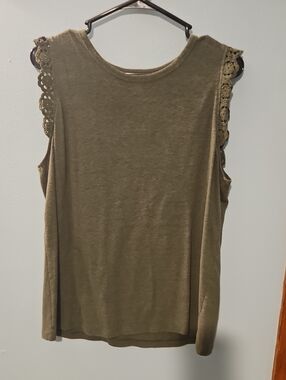 Time and Tru Olive Crochet-Trim Sleeveless Tank